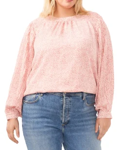 Plus-Size Pleated Sleeve Smocked Shoulder Top