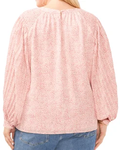 Plus-Size Pleated Sleeve Smocked Shoulder Top