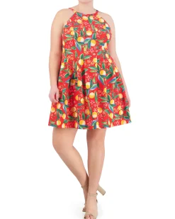 Plus-Size Printed Cutout Halter Dress