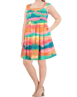 Plus-Size Printed Square-Neck Fit-And-Flare Dress