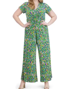 Plus-Size Printed Twist-Detail Jumpsuit