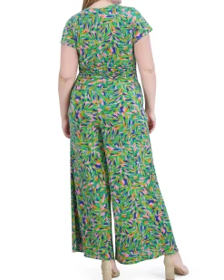 Plus-Size Printed Twist-Detail Jumpsuit