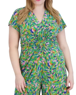 Plus-Size Printed Twist-Detail Jumpsuit