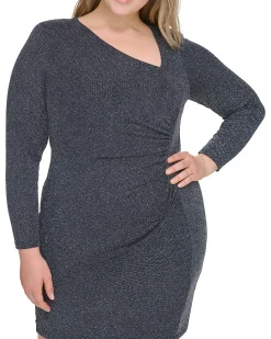 Plus-Size Ruched Asymmetric-Neckline Dress