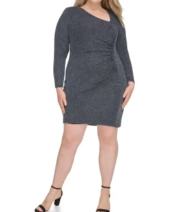 Plus-Size Ruched Asymmetric-Neckline Dress