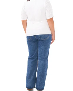 Plus-Size Ruched Sleeve Eyelet Top