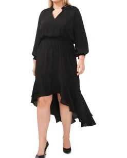 Plus-Size Smocked Waist High Low Dress