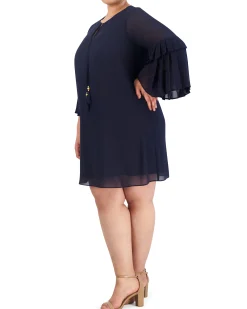 Plus-Size Tasseled Pleated-Sleeve Dress