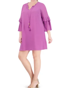 Plus-Size Tasseled Pleated-Sleeve Dress