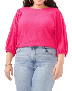 Plus-Size Textured Puff Sleeve Top