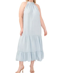 Plus-Size Tiered Halter Maxi Dress