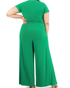 Plus-Size Twist-Front Flared-Leg Jumpsuit