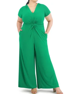 Plus-Size Twist-Front Flared-Leg Jumpsuit