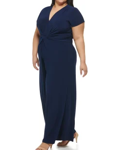 Plus-Size Twist-Front Flared-Leg Jumpsuit