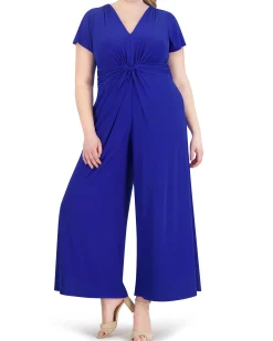 Plus-Size Twist-Front Flared-Leg Jumpsuit