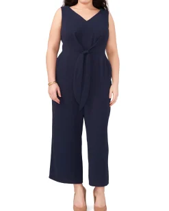 Plus-Size V-Neck Jumpsuit With Front Tie
