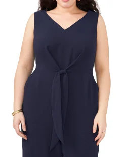 Plus-Size V-Neck Jumpsuit With Front Tie