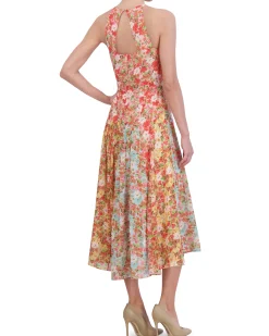 Printed Pleated Chiffon Midi Dress