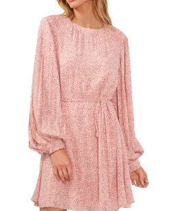 Printed Smocked Shoulder Puff Sleeve Dress