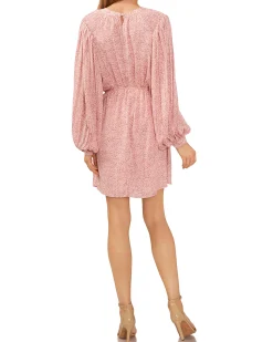 Printed Smocked Shoulder Puff Sleeve Dress