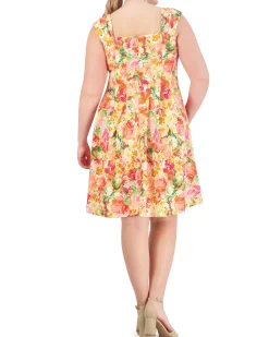 Printed Square-Neck Fit-And-Flare Dress