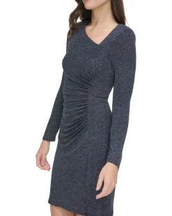 Ruched Asymmetric-Neckline Dress
