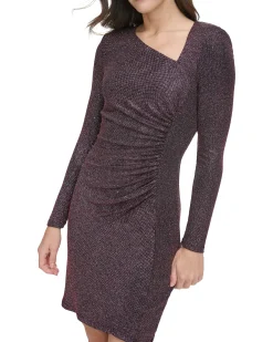 Ruched Asymmetric-Neckline Dress