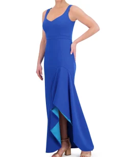 Ruffled Asymmetric-Hem Gown