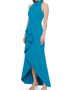 Ruffled Mock-Neck Gown