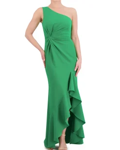 Ruffled One-Shoulder Twist-Front Gown