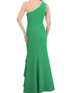 Ruffled One-Shoulder Twist-Front Gown