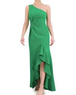 Ruffled One-Shoulder Twist-Front Gown