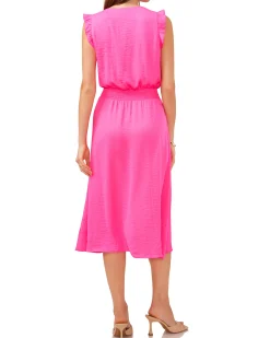 Smocked Ruffled Overlay Midi Dress