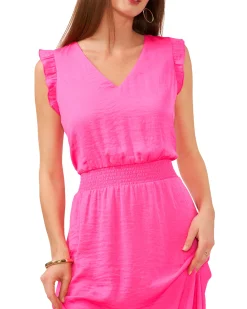 Smocked Ruffled Overlay Midi Dress