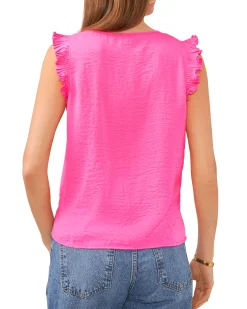 V-Neck Pleated Cap Sleeve Blouse