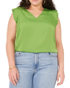 V-Neck Pleated Sleeve Blouse