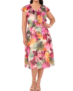 V-Neck Smocked Waist Midi Dress